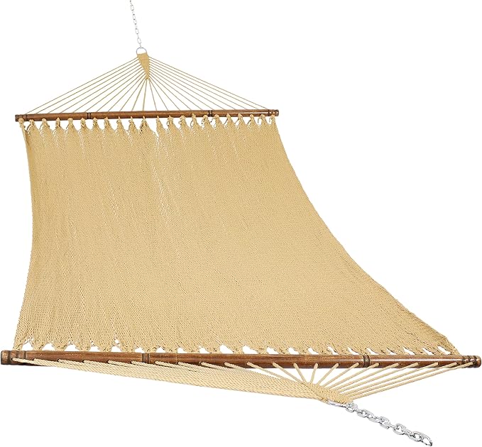Sunnydaze Soft-Spun Polyester Rope Double Hammock for Outside - 600-Pound Weight Capacity Extra Large Hammock - Tan by SunnydazeDecor