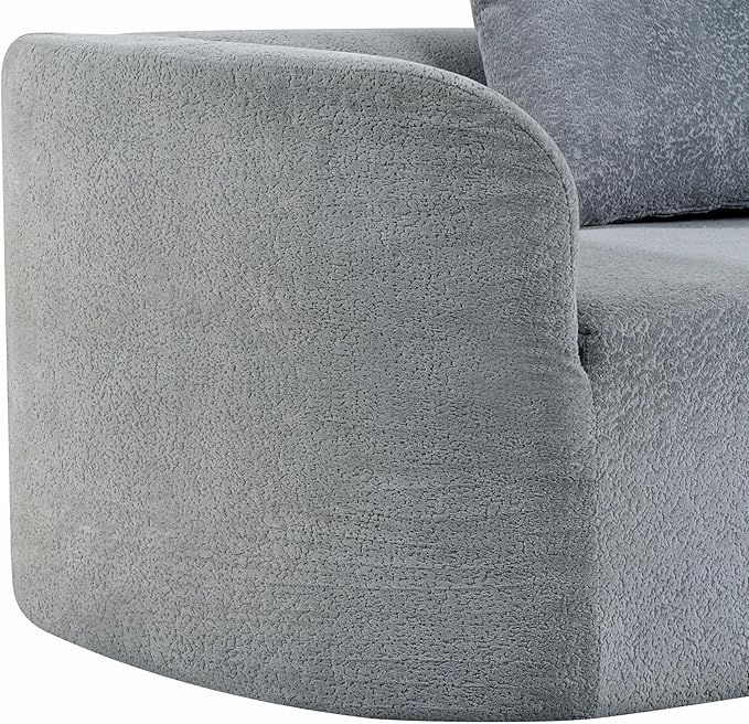 Merax 116" Curved Polyester Sectional Sofa, Modern Pearl Upholstery 3 Seat Cloud Couch with Chaise Lounge & 4 Pillows for Living Room, Light Gray