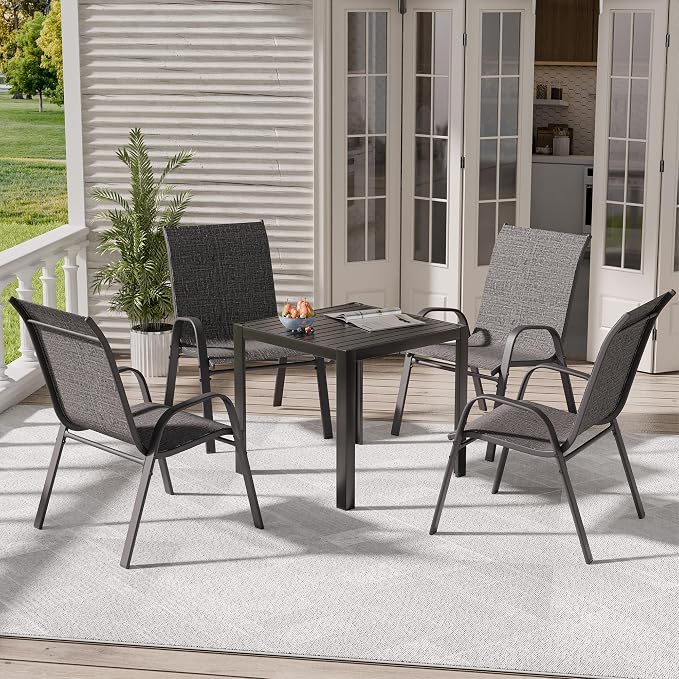Patio Chairs, Stackable Outdoor Dining Chairs for All Weather, Metal Modern Outside Furniture Chair for Pool Side, Garden, Backyard Deck, Set of 4, Dark Grey - Image 2