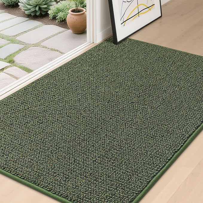 BEQHAUSE Dirt Trapper Door Mat 32" x 48", Non-Slip Washable Doormats Entrance Mat, Dirt Resistant and Absorbent Welcome Mat, Low Profile Floor Mats for Front Back Door and Entryway, Green by BEQHAUSE