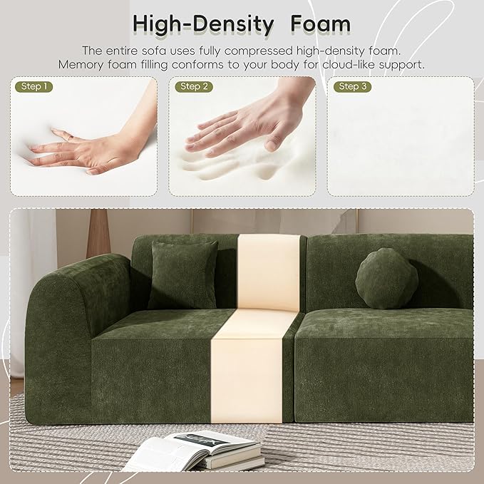 Christopher Knight Home Grelyn Modern Curved Modular Sectional Sofa, Wool Fabric Large Cloud Couch, 6-Seater L-Shaped Couch for Living Room, 3-Piece Lounge Sofa with Chaise,Fully Assembled,Olive Green