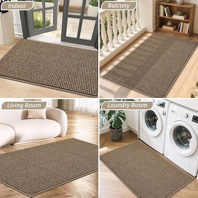 BEQHAUSE Dirt Trapper Door Mat 24" x 36", Non-Slip Washable Doormats Entrance Mat, Dirt Resistant and Absorbent Welcome Mat, Low Profile Floor Mats for Front Back Door and Entryway, Beige - Image 8