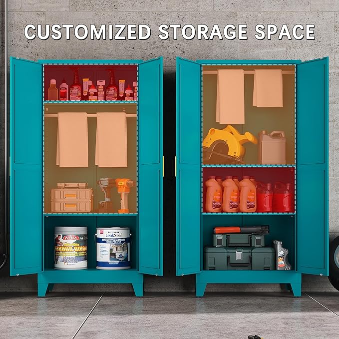 71" Tall Metal Armoire Wardrobe Closet, Clothing Storage Cabinet, Freestanding Wardrobe Cabinet with 2 Adjustable Shelves for Bedroom, Office, Garage