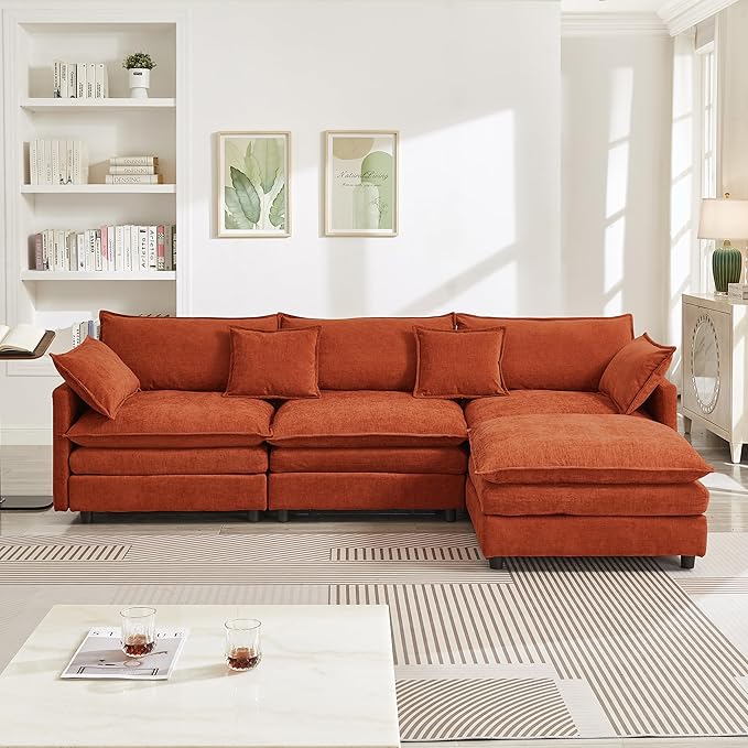105" Oversized Modular Cloud Sectional Sofa Free Convertible L-Shaped Corner Sectional with Movable Ottoman, Chenille Upholstered Multiple Cushions Cloud Sofa Couches | Easy to Assemble