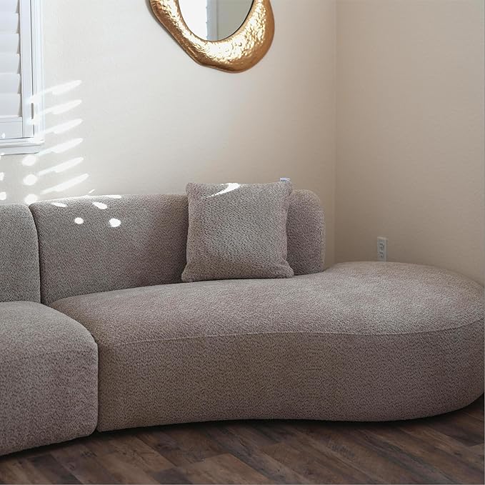 Acanva Modern Curved Sectional Living Room Couch, Minimalist Comfy Boucle Fabric Modular Sofa for Apartment, Home Office, 114" W Right Hand Facing, Light Coffee
