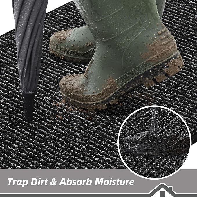 BEQHAUSE Dirt Trapper Door Mat 24" x 36", Non-Slip Washable Doormats Entrance Mat, Dirt Resistant and Absorbent Welcome Mat, Low Profile Floor Mats for Front Back Door and Entryway, Black - Image 3