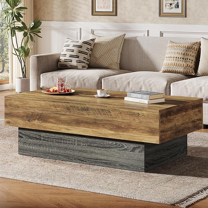 Tribesigns 55-Inch Farmhouse Wood Coffee Table, Rustic Large Rectangle Tea Table, Vintage Center Table for Living Room, Office Reception, Rustic Brown & Grey