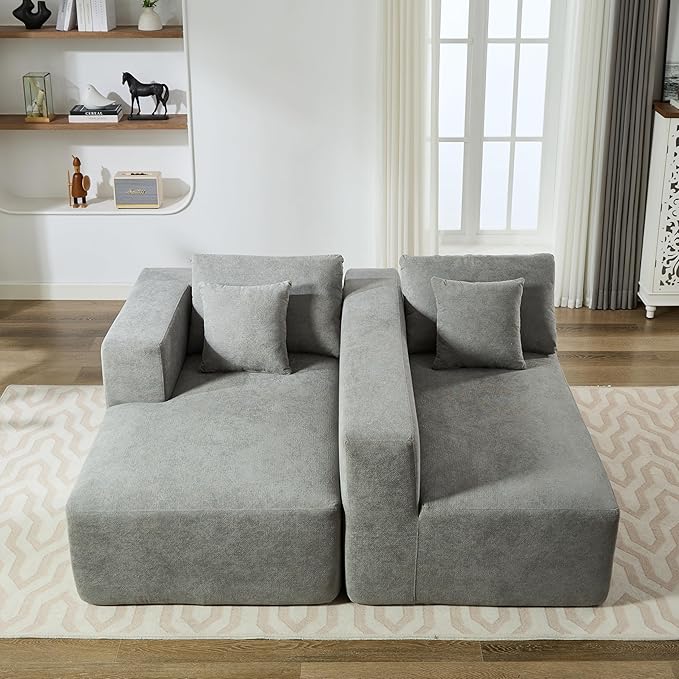 Ball & Cast 106.5" Chenille Modular Sectional Sofa,L-Shaped Deep Seat Cloud Couch with Chaise and Pillows,Modern Minimalist Sofa Bed for Living Room, Free Combination,No Assembly Required, Grey