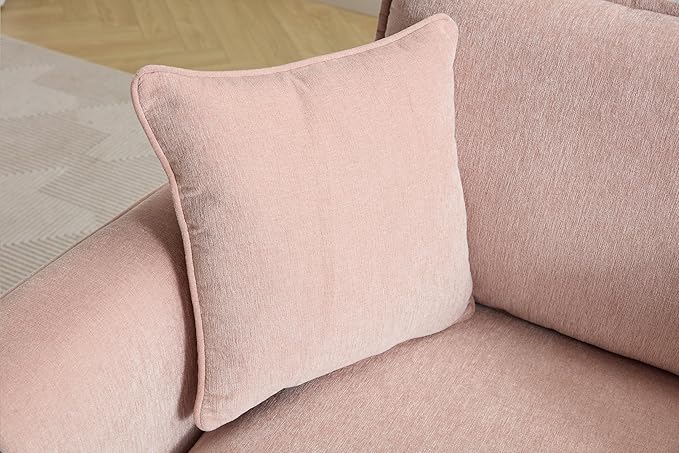 46.3 Inch Oversized Armchair Chenille Fabric Chair and a Half Single Sofa with Pillow Removable Washable Covers Rubberwood Legs Ruffled Armrests for Living Room Bedroom Office Apartment, Pink
