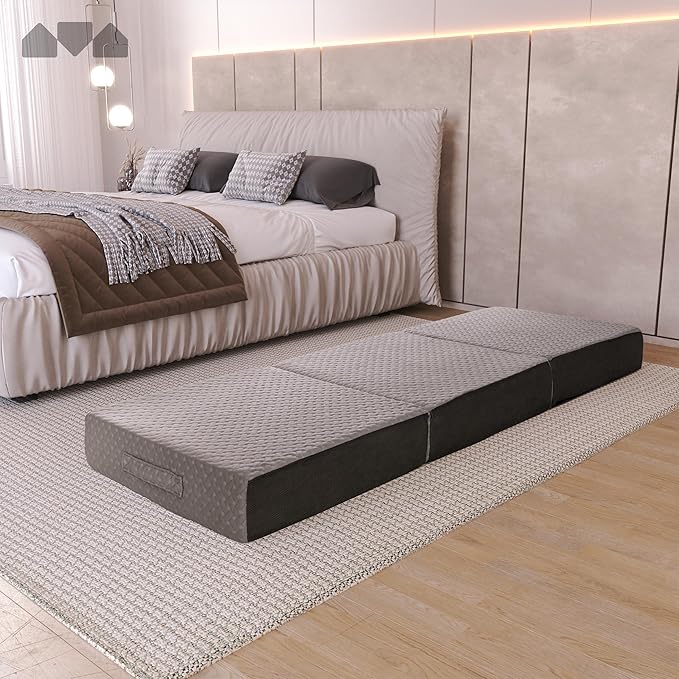 Milliard Trifold Mattress, Single Size, 6 inch, Portable Foldable Mattress with Memory Foam & Washable Cover, Tri-Folding Floor Bed, Camping, Fold Up Guest Bed, RV Travel, Sleepovers, 75" x 25"