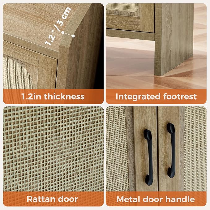 Mericonia Shoe Cabinet Storage for Entryway, Natural Rattan Shoe Storage Cabinet, Wooden Shoe Rack Cabinet, Farmhouse Boho Wood Shoe Organizer Cabinet for Hallway - Image 4