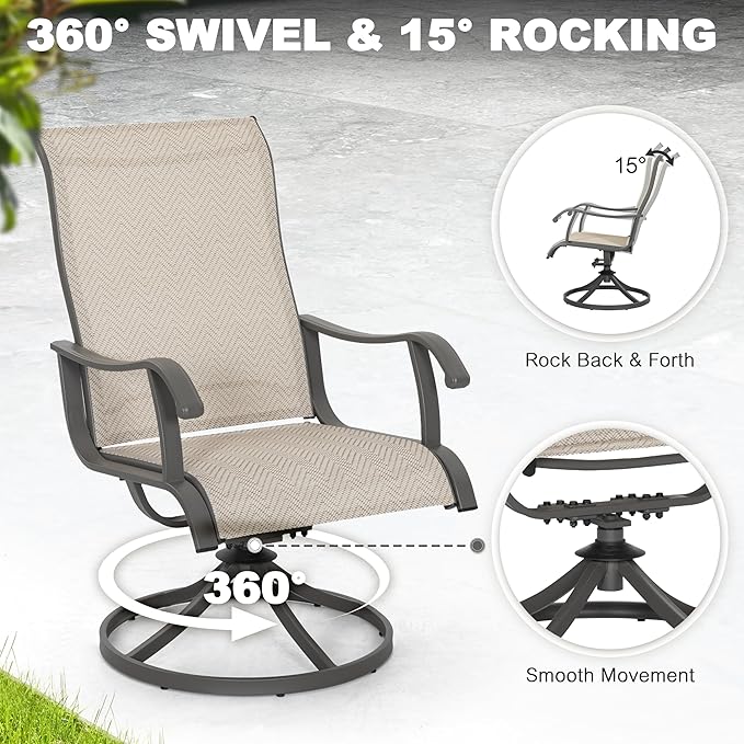 NUU GARDEN Patio Swivel Chairs Set of 4, Outdoor Dining Chairs with Armrests, Swivel Textilene Patio Dining Chair for All Weather, with Metal Frame, for Garden, Backyard, Deck, Poolside, Beige - Image 7