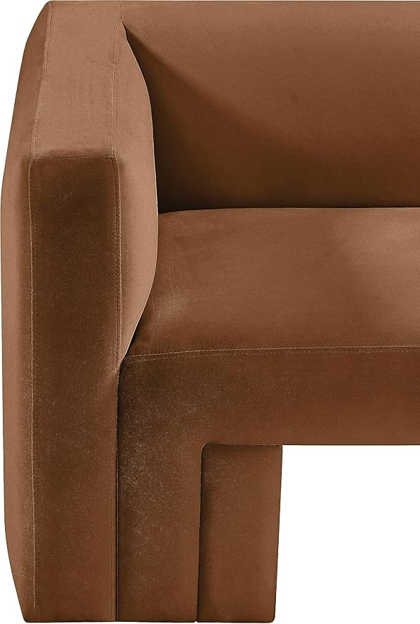 Meridian Furniture 665Saddle-S Henson Collection Modern | Contemporary Velvet Upholstered Sofa with Soft Saddle Brown Velvet, Solid Wood Frame, 89.5" W x 34.5" D x 28" H, Saddle
