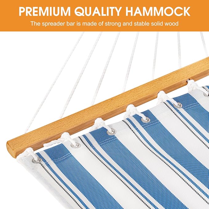 Lazy Daze Hammocks Quick Dry Hammock with Spreader Bar Textliene Fabric Double 2 Person Hammock with Chains Outdoor Patio Poolside Backyard Beach 450 lbs Capacity, Blue Stripes - Image 3