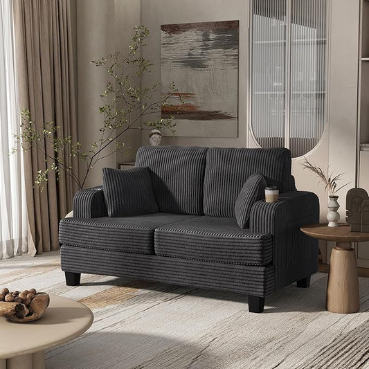 Homes: Inside + Out Reese Modern Plush Chenille Comfortable Loveseat with Side Pockets, Cup Holders and Pillows, Wooden Soft Couch for Living Room, Bedroom and Office, Dark Grey