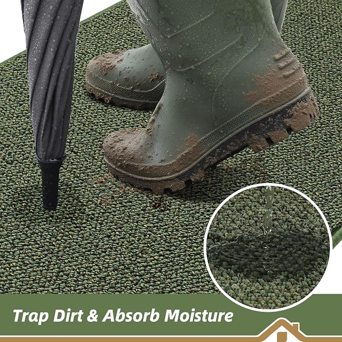 BEQHAUSE Dirt Trapper Door Mat 17" x 30", Non-Slip Doormats (Rolled-Up NO Creases) Washable Entryway Rugs, Dirt Resist and Absorbent Welcome Mat, Low Profile Floor Mats for Front Back Door, Green - Image 3
