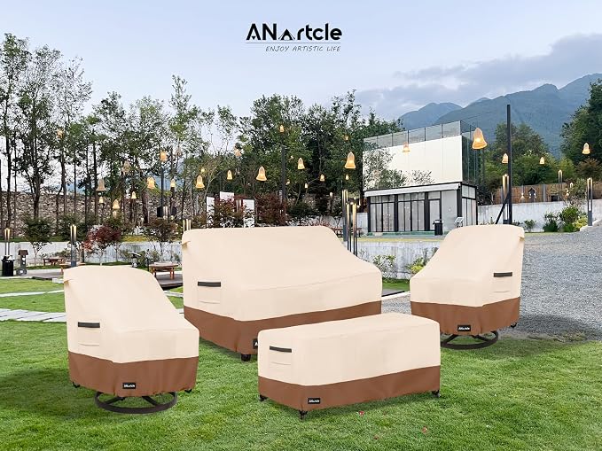 ANartcle 2-Seater Patio Loveseat Cover,60W x 34D x 30H Inches Outdoor Couch Cover,100% Waterproof Heavy Duty Outdoor Sofa Covers,Patio Furniture Covers,Beige&Brown - Image 7