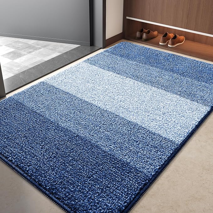 Kitinjoy Indoor Outdoor Door Mat, 40x32 Non-Slip Absorbent Dirt Trapper, Low-Profile Washable Inside Entrance Front Floor Mat, Sturdy Soft Entry Doormats for Entryway, Navy Blue by Kitinjoy