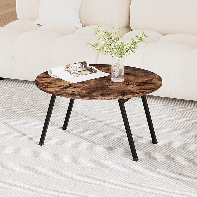 Folding Coffee Table Rustic Small Coffee Tables,Foldable Round Table for Small Spaces,Mid Century Wood Coffee Table for Living Room, Home, Office,Easy Assembly,Brown