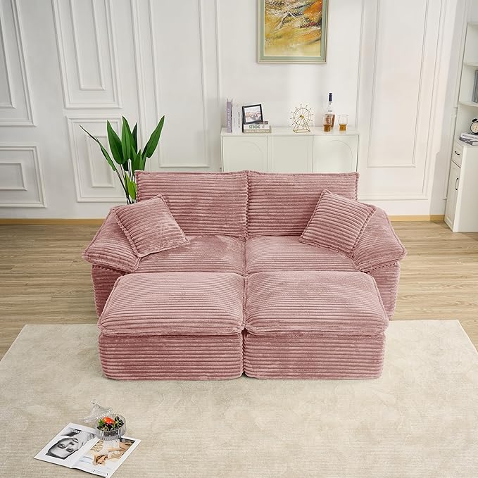 Comfy Boneless Cloud Sofa Chaise Oversized Fluffy Corduroy Upholstered Chaise Lounge for Living Room Bedroom, Modular Compressed Foam Cloud Daybed, Single Seat Sofa