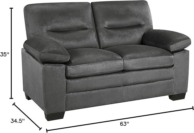 Lexicon 63" Sofa, Comfy Modern Sofa with Pillow-Top Arms, Couch for Living Room Apartment Lounge, Solid and Easy to Assemble, 2-Seater Couch, Dark Gray