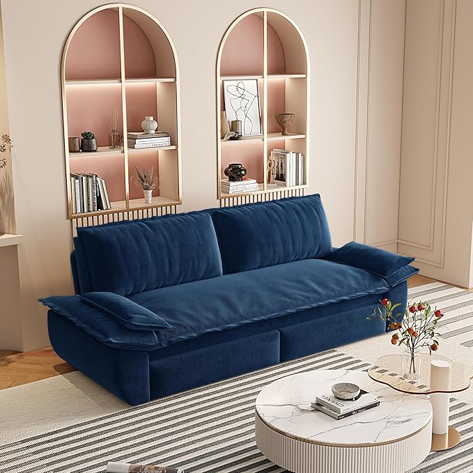 3-in-1 Convertible Sofa Bed Queen Size Pull Out Sleeper Sofa with Heavy Duty Metal Frame, Luxurious Velvet Upholstered Loveseat with 2 Pillows, Modern Folding Guest Bed for Living Room, Apartment