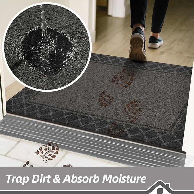 BEQHAUSE Door Mat Indoor Entrance Dirt Trapper Rugs for Entryway Non Slip Welcome Mat Absorbent Floor Mat Low Profile Washable Front Doormat for Dirty Paws, 24" x 36", Black - Image 4