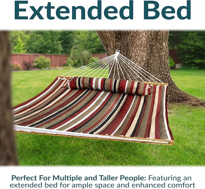 Sunnydaze Extra Large Quilted Hammock with Spreader Bars - 2-Person Hammock for Outside - Awning Stripe - Image 4