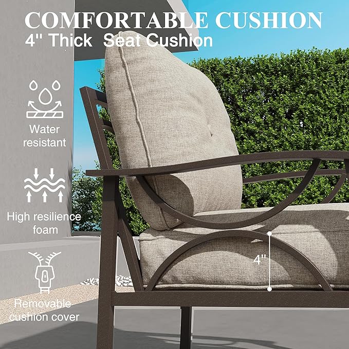 RoyalCraft Outdoor Patio Furniture Set, 5 Piece Patio Conversation Set with Coffee Table, Metal Furniture Set for Porch Backyard Garden, Coffee