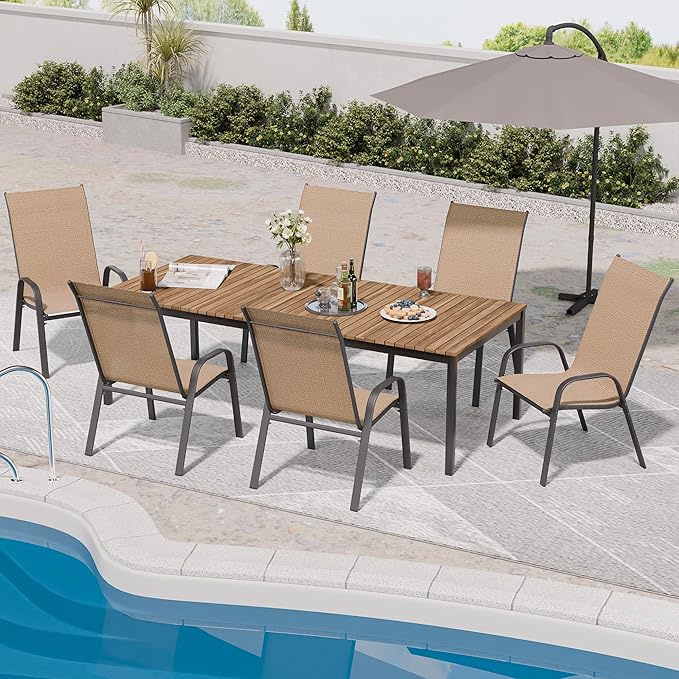 Patio Chairs Set of 6, Outdoor Dining Chairs Stackable for All Weather, Breathable Metal Modern Outside Furniture Chair for Pool Side, Garden, Backyard Deck, Brown - Image 4