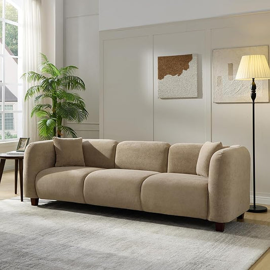 Christopher Knight Home Ahrai 3-Seater Sofa Couch with 2 Pillows, 87" Wide Oversized Sofa for Living Room, Modern Wood Frame Lounge Couch, Comfy Spacious Fabric Upholstered Home Seating, Camel