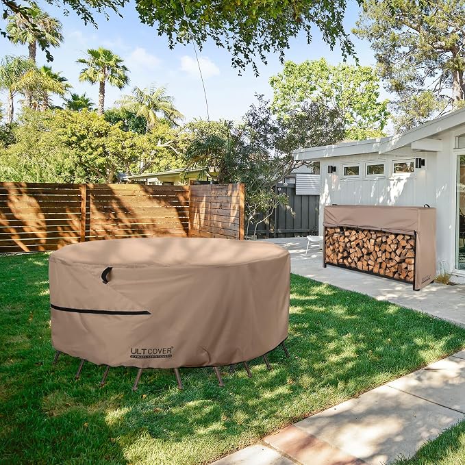 ULTCOVER Round Patio Furniture Cover - Outdoor Waterproof Table with Chair Set Cover 92 inch - Image 8