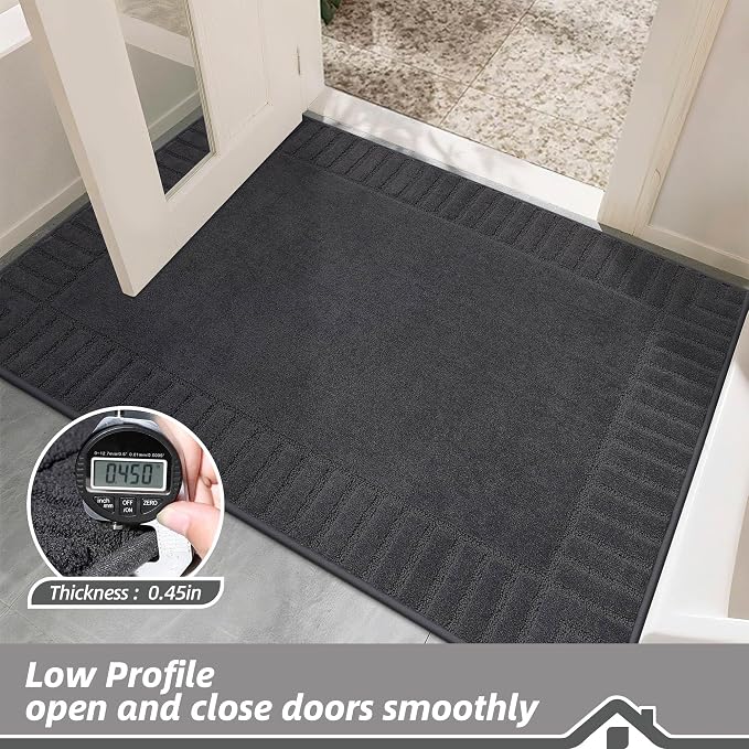 BEQHAUSE Door-Mat-Non-Slip Dirt Trapper Door Mats Low-Profile Front Door Mat Absorbent Floor Mats for Entryway Washable Mud Resistant Home Entrance Doormat,Dark Grey,24"x36" - Image 6
