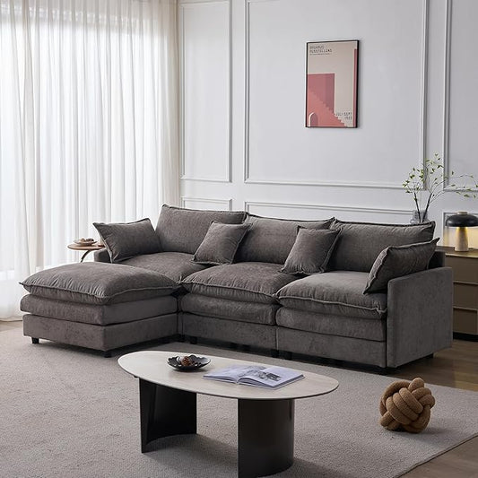 105" Oversized Modular Cloud Sectional Sofa Free Convertible L-Shaped Corner Sectional with Movable Ottoman, Chenille Upholstered Multiple Cushions Cloud Sofa Couches | Easy to Assemble