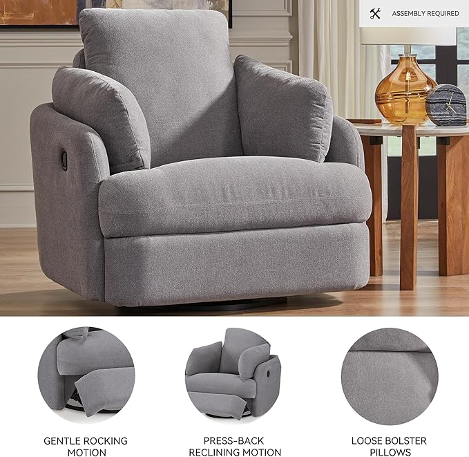 Signature Design by Ashley Modmax Contemporary Swivel Glider Recliner, Press-Back Reclining, Cleanable & Durable Performance Fabric, 21" Seat Height, Gray