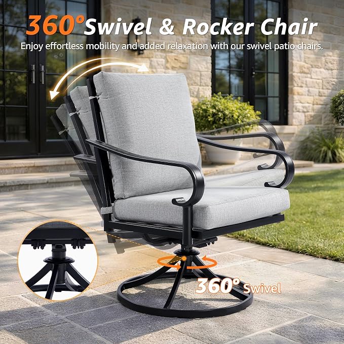 NATURAL EXPRESSIONS 5-Piece Patio Dining Set, 38" Round Table with 4 Swivel Rocking Chairs, Heavy-Duty 350lb, All-Weather Furniture - Image 3