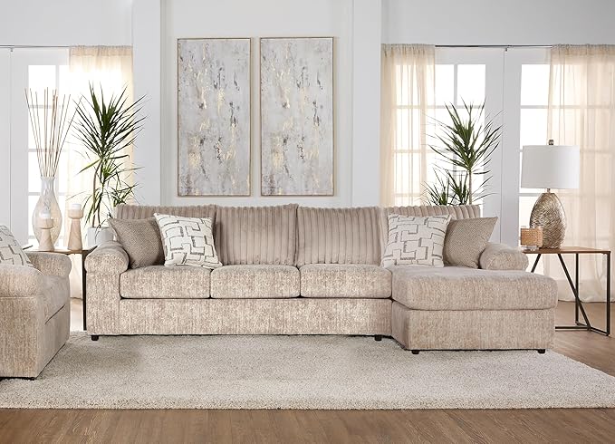 Roundhill Furniture Nason Wide Wale Corduroy Sectional Sofa Chaise, Parchment