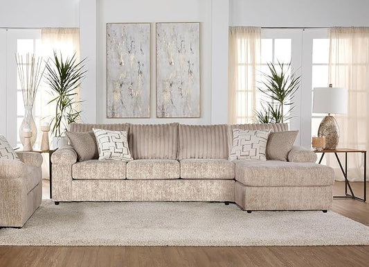 Roundhill Furniture Nason Wide Wale Corduroy Sectional Sofa Chaise, Parchment