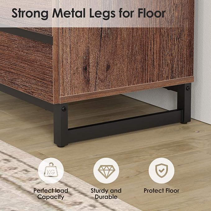 WAMPAT Nightstand with 3 Drawers for Bedroom, Modern Bedside Table with Black Square Metal Leg, Wood Rustic Side End Table, Brown - Image 8