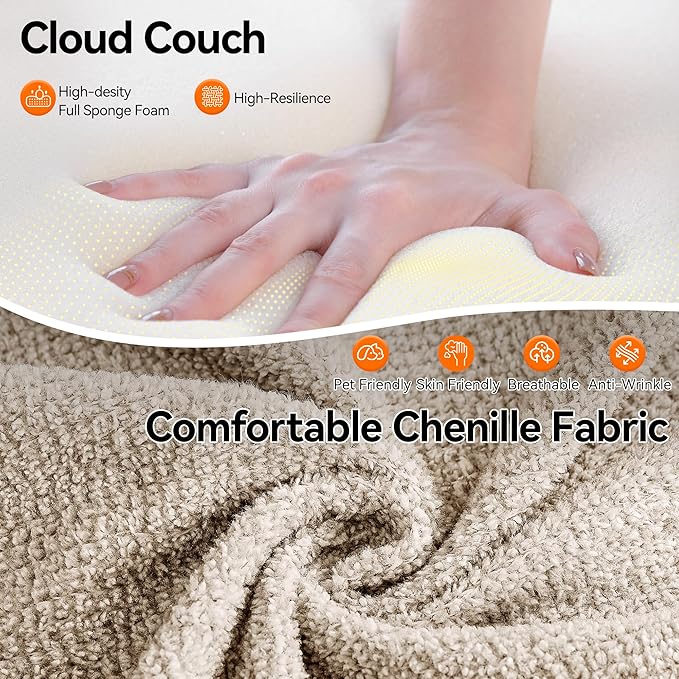 105.5" Cloud Boneless Sectional Sofa with Ottoman & 4 Pillows, L-Shaped 4-Seater Modular Couch for Living Room, Ultra Deep Seat Chenille Fabric Sofa, No Assembly Required, Beige