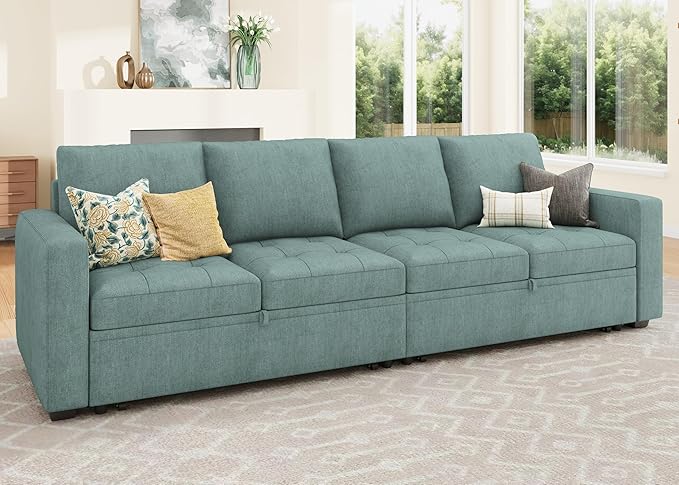 HONBAY Modular Sectional Sleeper Sofa with Pull Out Couch Bed, Convertible Sectional Couches for Living Room,Blue