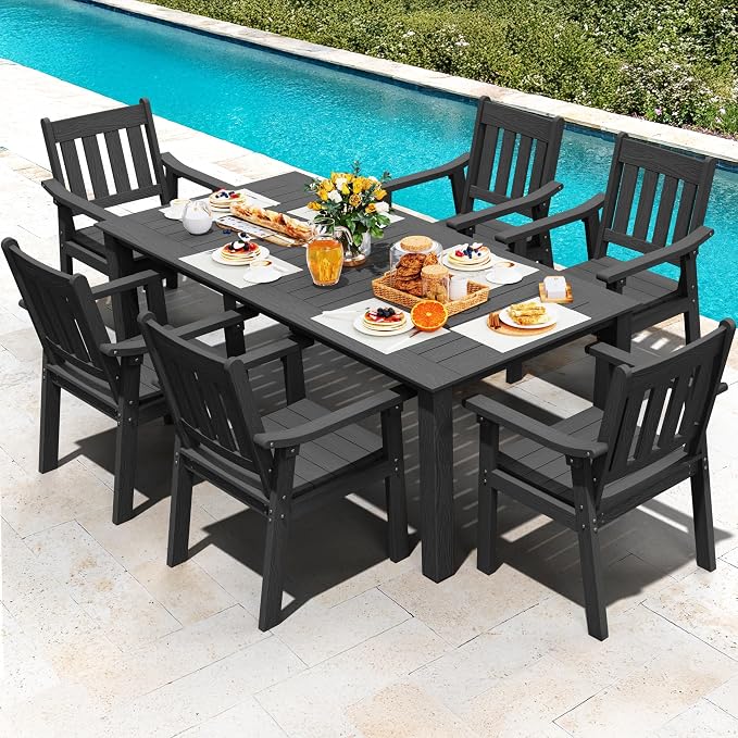 YEFU Patio Dining Chairs Set of 6: All Weather Outdoor Dining Chairs with Wide Curved Seat and Backrest - Outdoor Furniture Plastic for Outside Backyard/Garden/Porch/Deck 350lbs Capacity Black - Image 7