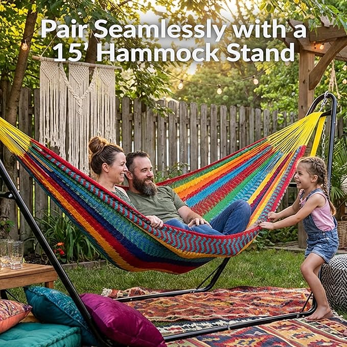 Sunnydaze Handwoven XXL Thick Cord Mayan Double Hammock for Outside - 625-Pound Capacity Heavy-Duty Outdoor Hammock - Multicolor - Image 4