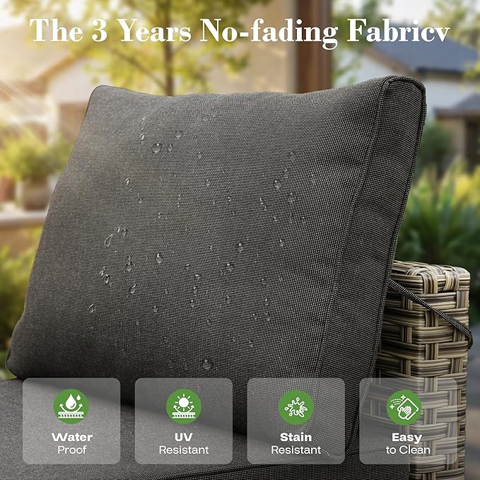 8 Pcs Patio Furniture with Fire Pit Table, Outdoor Rattan Wicker Conversation Set with Glowing Coffee Table, Comfy Sectional Sofa for Porch Balcony Backyard Pool, Black