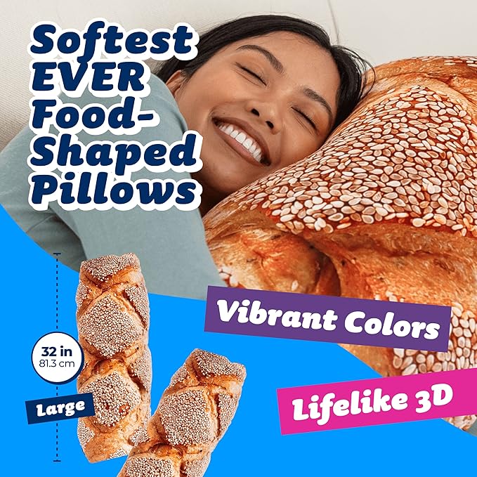Much Comfort 32" 3D Seeded Baguette Throw Pillow - Made with Super Soft, Ultra Premium Fabric - Cute, Comfortable, Plush, Stuffed, French Bread, Toast Cushion for Home Decor - Best Funny Gift - Large