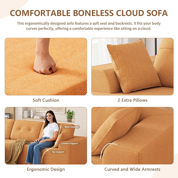 Ball & Cast 106" Modular Sectional Sofa,Cloud Chenille Couch with Deep Seat,Boneless L-Shaped Sectional,Modern Comfort Upholstered Sofa for Living Room,No Assembly Required (Orange,Left Facing Chaise)