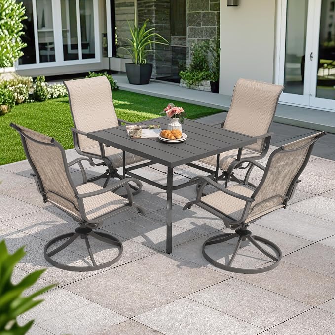 NUU GARDEN Patio Swivel Chairs Set of 4, Outdoor Dining Chairs with Armrests, Swivel Textilene Patio Dining Chair for All Weather, with Metal Frame, for Garden, Backyard, Deck, Poolside, Beige - Image 5