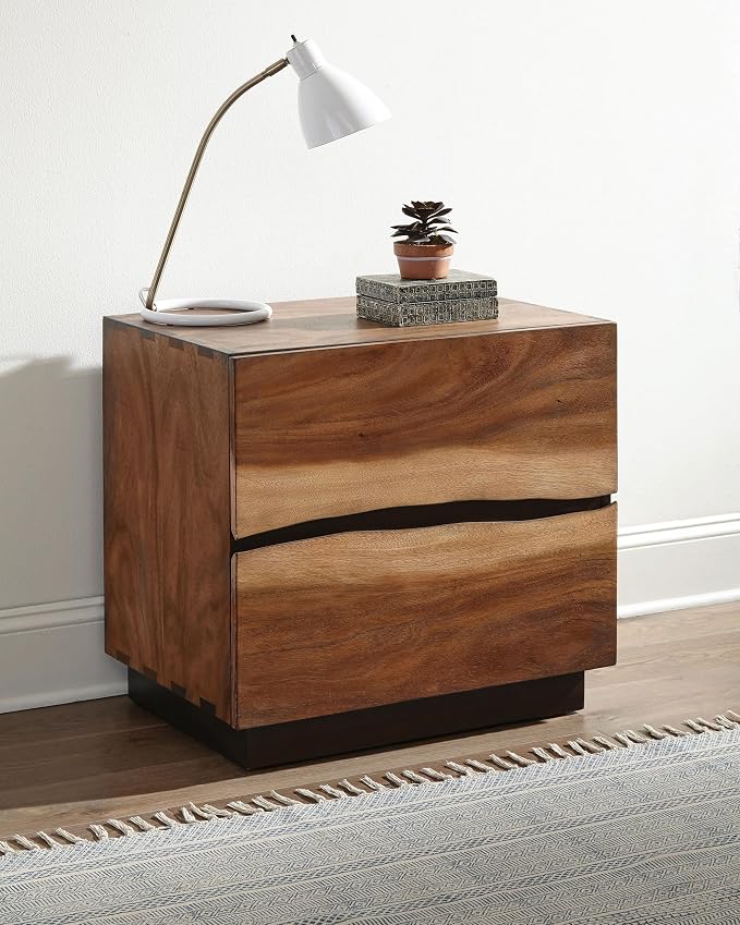 Coaster Home Furnishings - Winslow - Wood - 2-Drawer Walnut Nightstand with Floating Base, Fingertip Drawer Pulls and Felt-Lined Top Drawer - Bedroom - Smokey Walnut - 223252 - Image 2