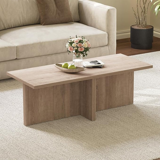 Luoxiao Rectangle Coffee Table for Living Room 47 inch Modern Center Accent Table Minimalist Small Rectangular Cocktail Table Wood