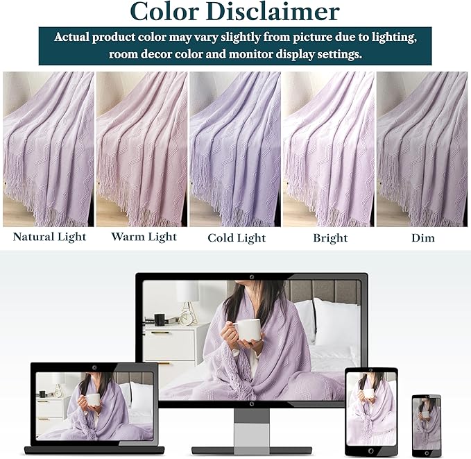 PAVILIA Lavender Purple Knit Throw Blanket for Couch Bed, Soft Knitted Farmhouse Sofa Throw for Living Room, Lightweight Decorative Summer Throw Blanket for Chair, Outdoor Textured Boho Blanket, 50x60